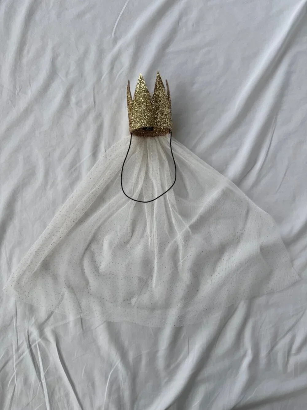 P H Handmade Gold Glitter Crown Veil Kids Princess Boutique Accessory